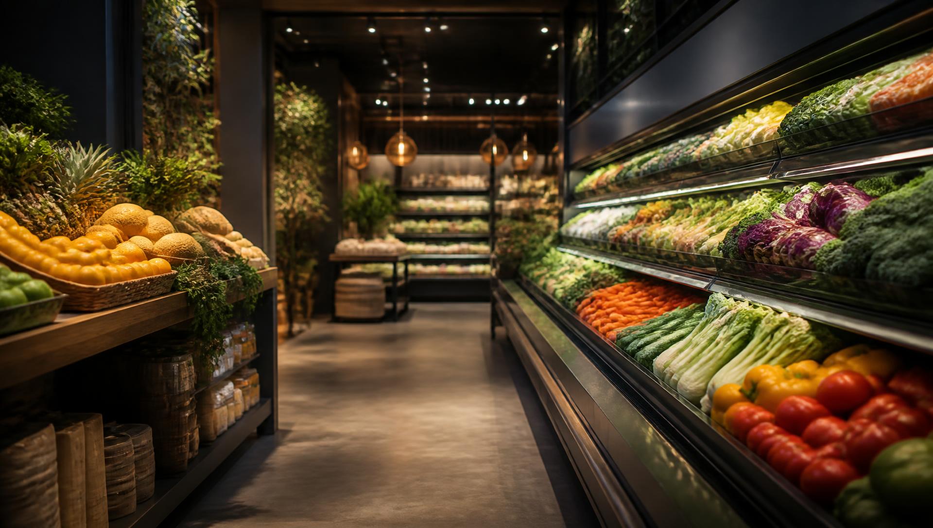 Fresh produce and grocery aisles at DKK Supermart
